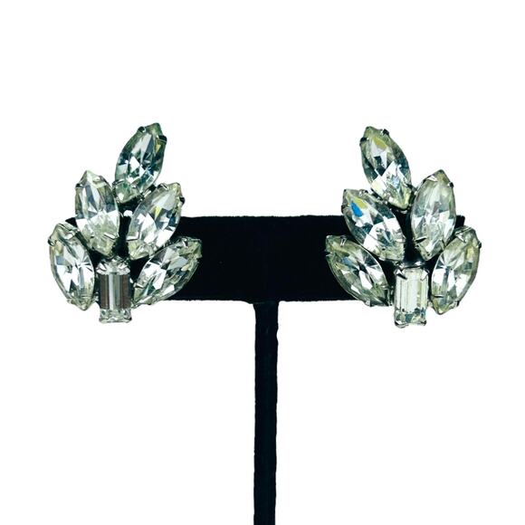 Vintage Weiss Rhinestone Earrings Signed Clip On Clear Retro - Picture 7 of 7
